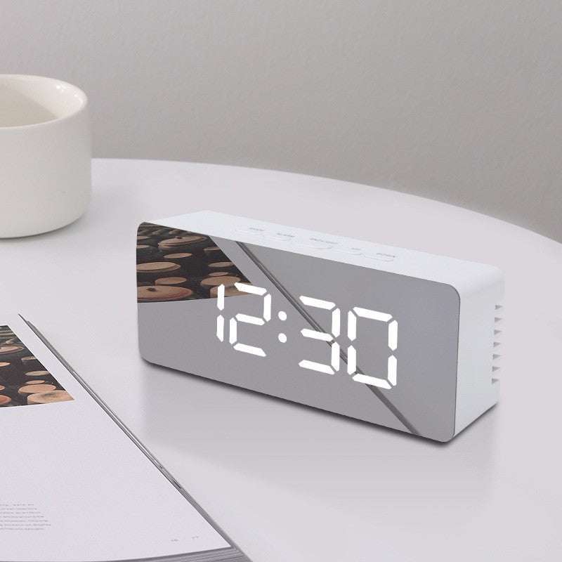 LED Mirror Digital Alarm Clock – Modern Bedside Clock with Night Light & USB Power