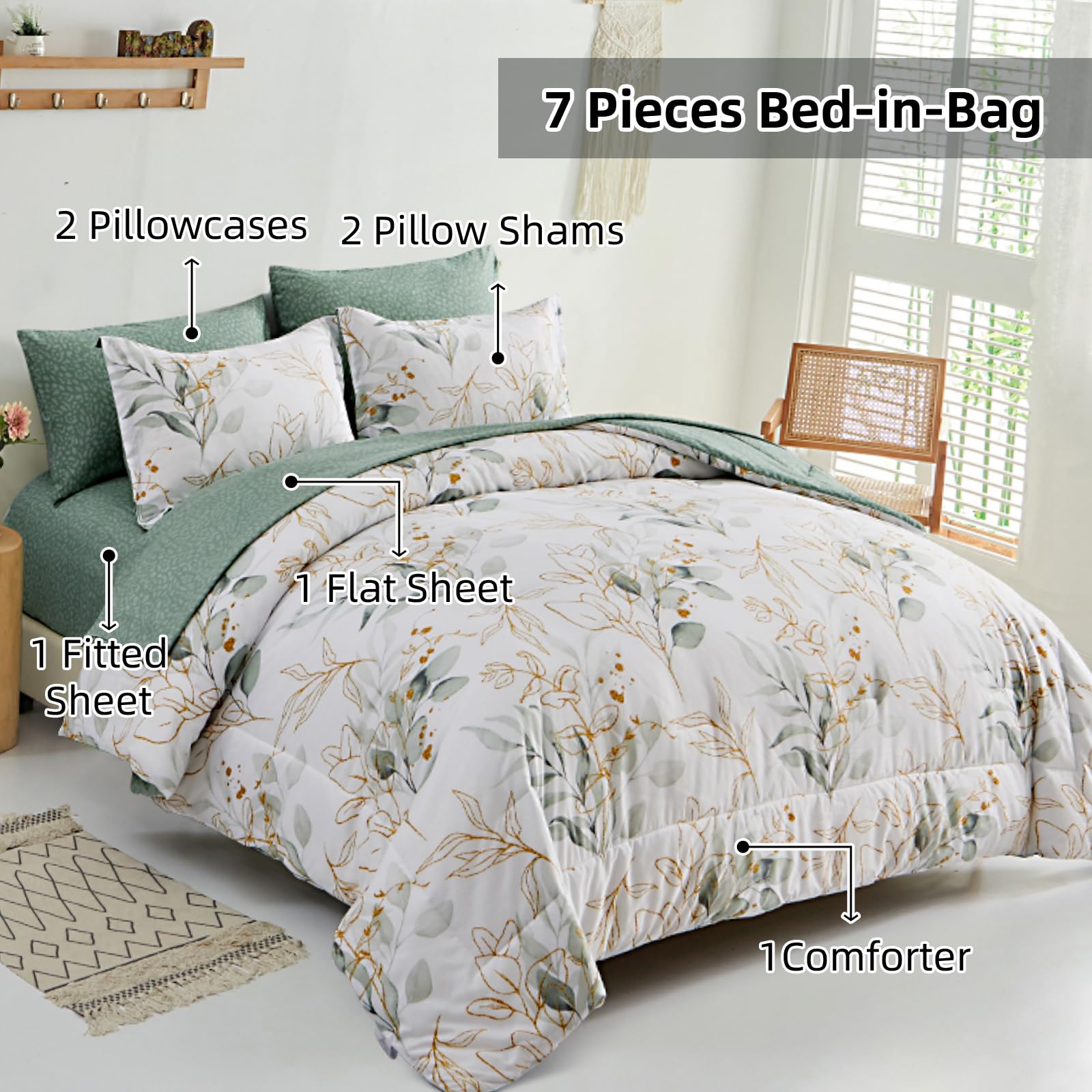 Minimalist Floral Duvet Cover Set – Elegant Sage Green Bedding