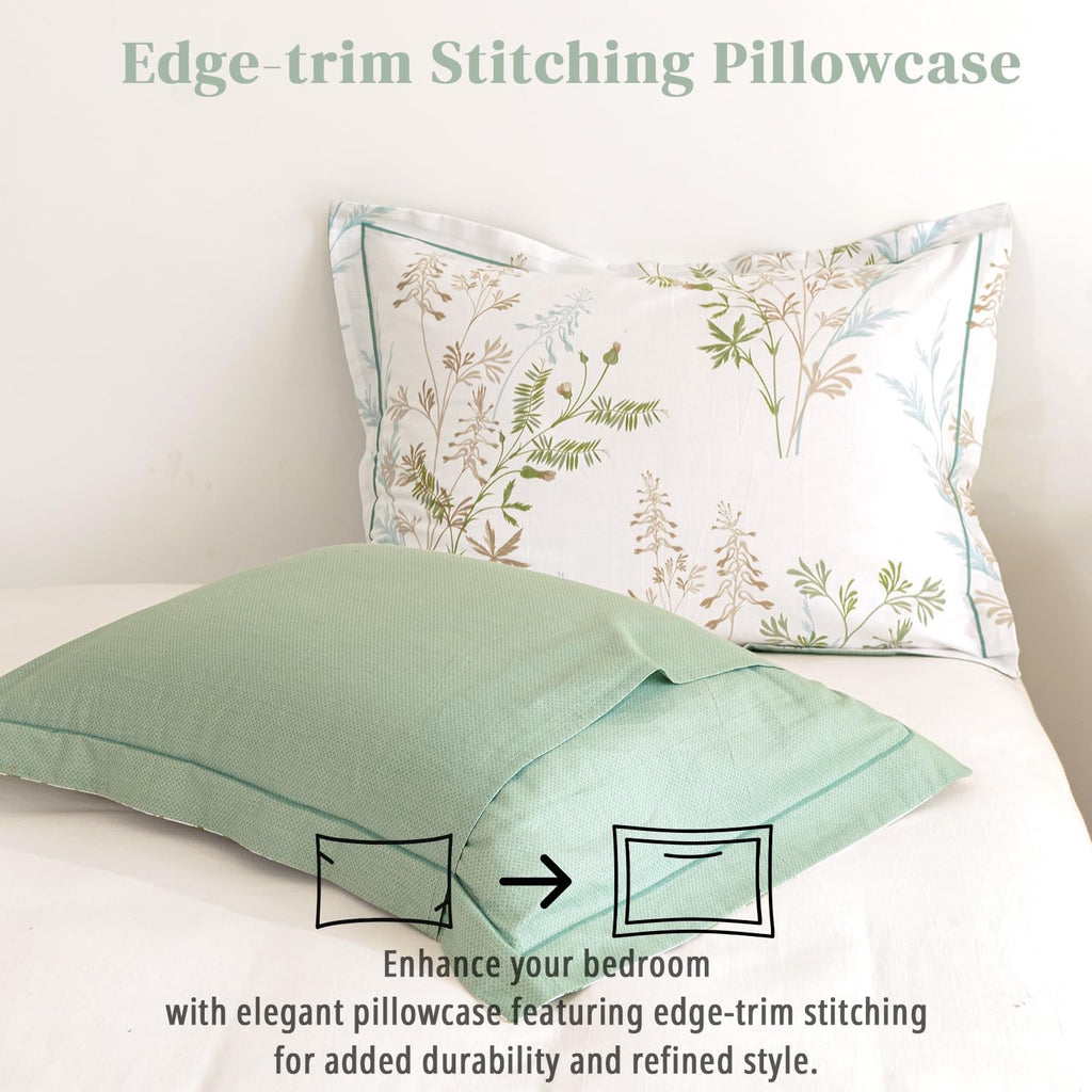 Sage Green Botanical Duvet Cover Set – Modern Floral Bedding