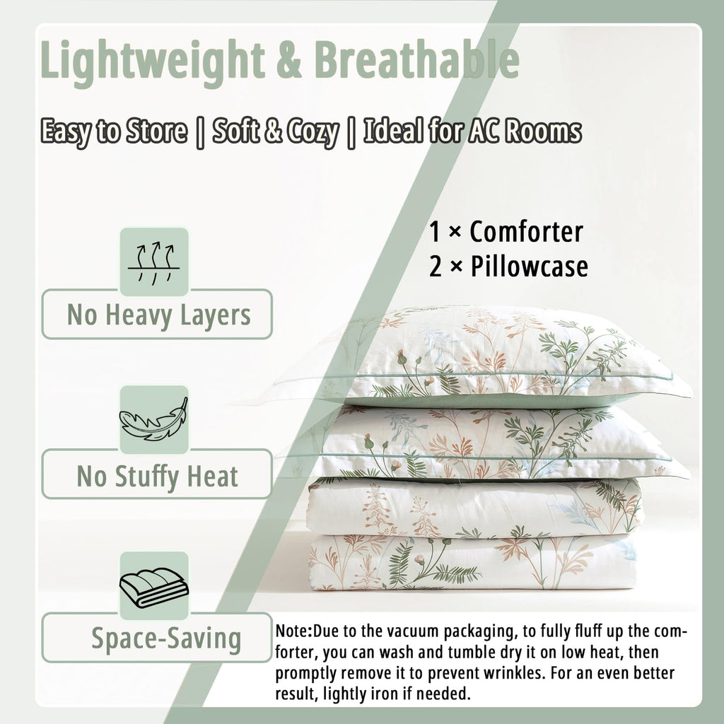 Sage Green Botanical Duvet Cover Set – Modern Floral Bedding