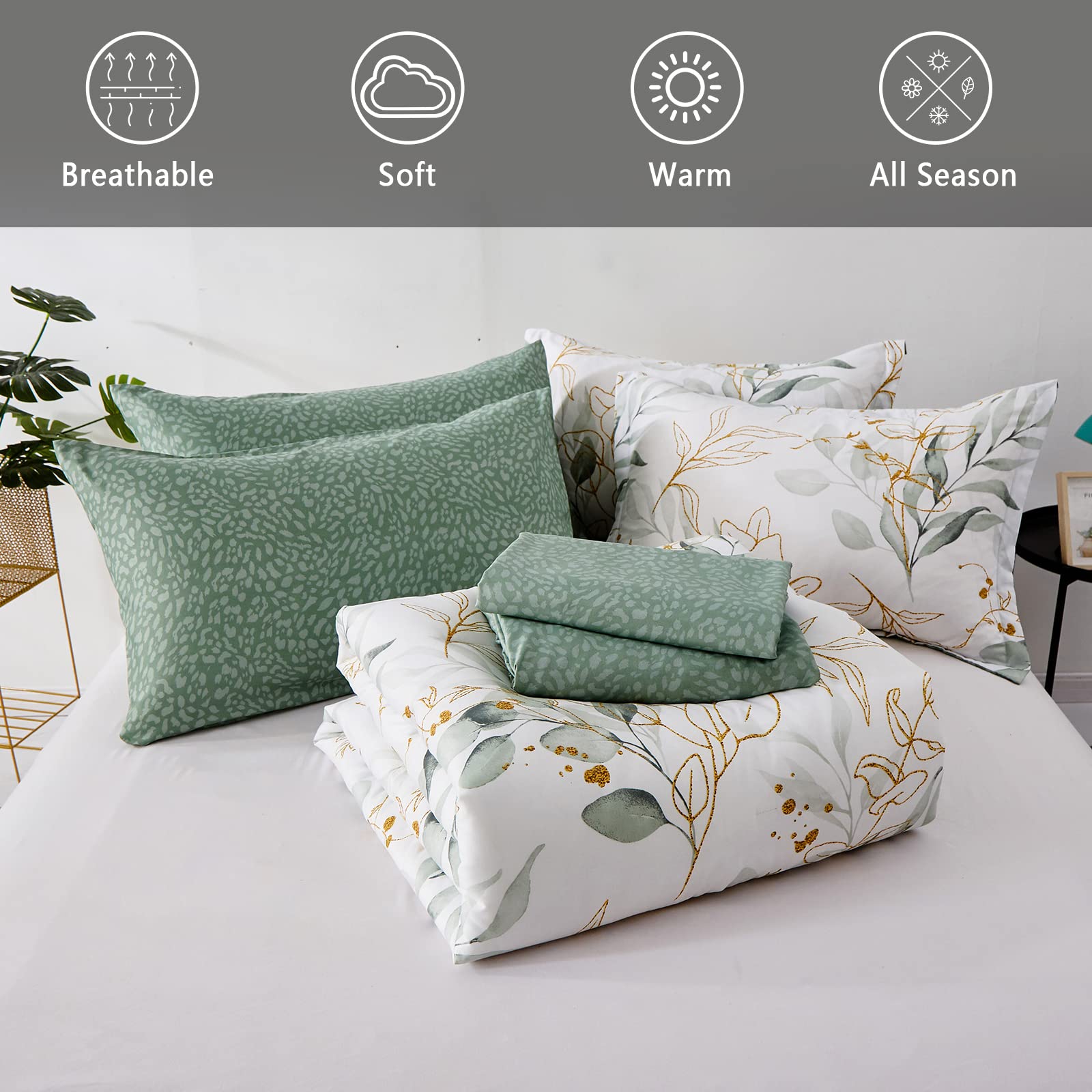 Minimalist Floral Duvet Cover Set – Elegant Sage Green Bedding