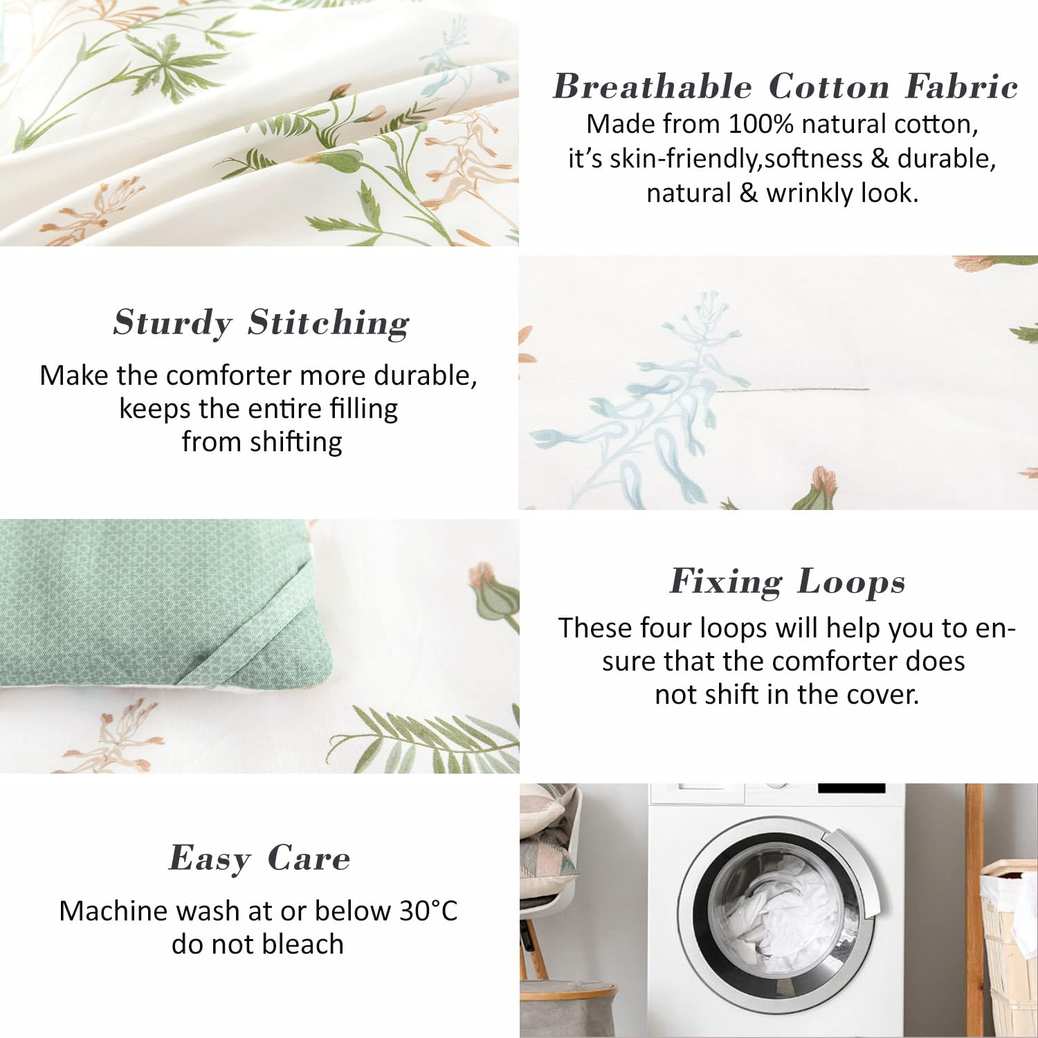 Sage Green Botanical Duvet Cover Set – Modern Floral Bedding