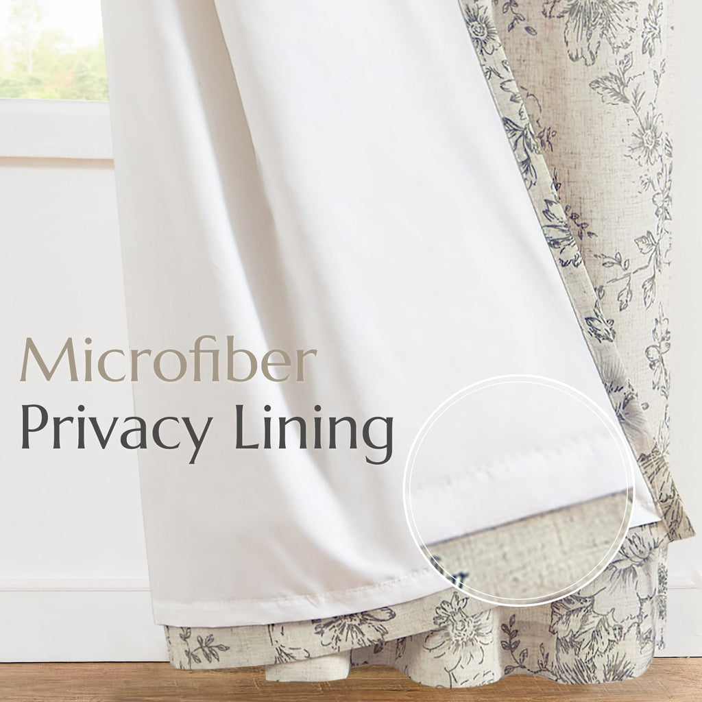 Grey Botanical Pattern Curtains – Classic Farmhouse Window Panels