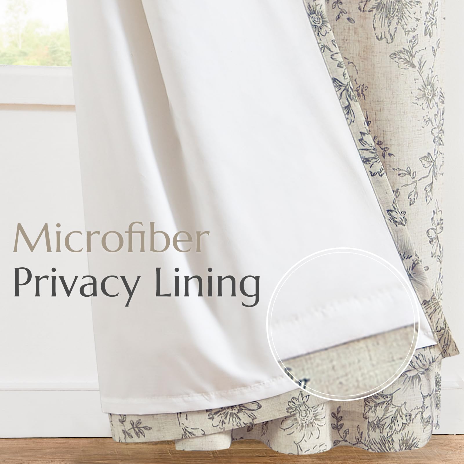 Grey Botanical Pattern Curtains – Classic Farmhouse Window Panels