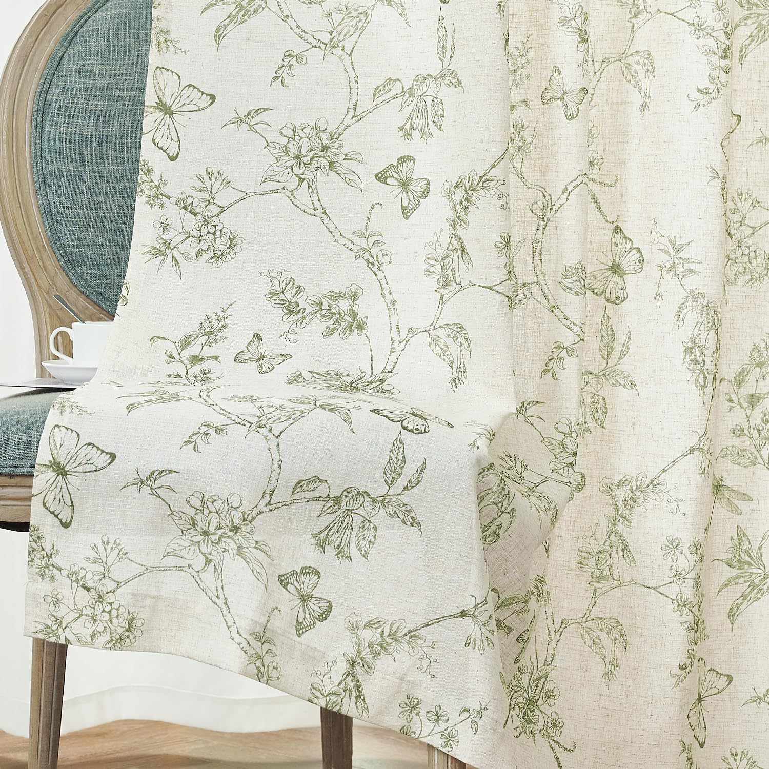 Neutral Botanical Sketch Curtains – Butterfly & Floral Print Drapes