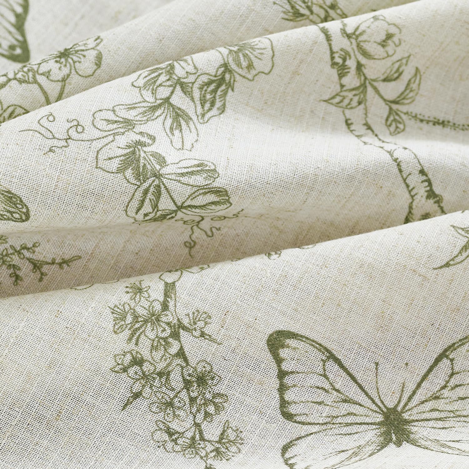 Neutral Botanical Sketch Curtains – Butterfly & Floral Print Drapes