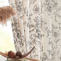 Neutral Botanical Print Curtains – Modern Floral Line Drapes
