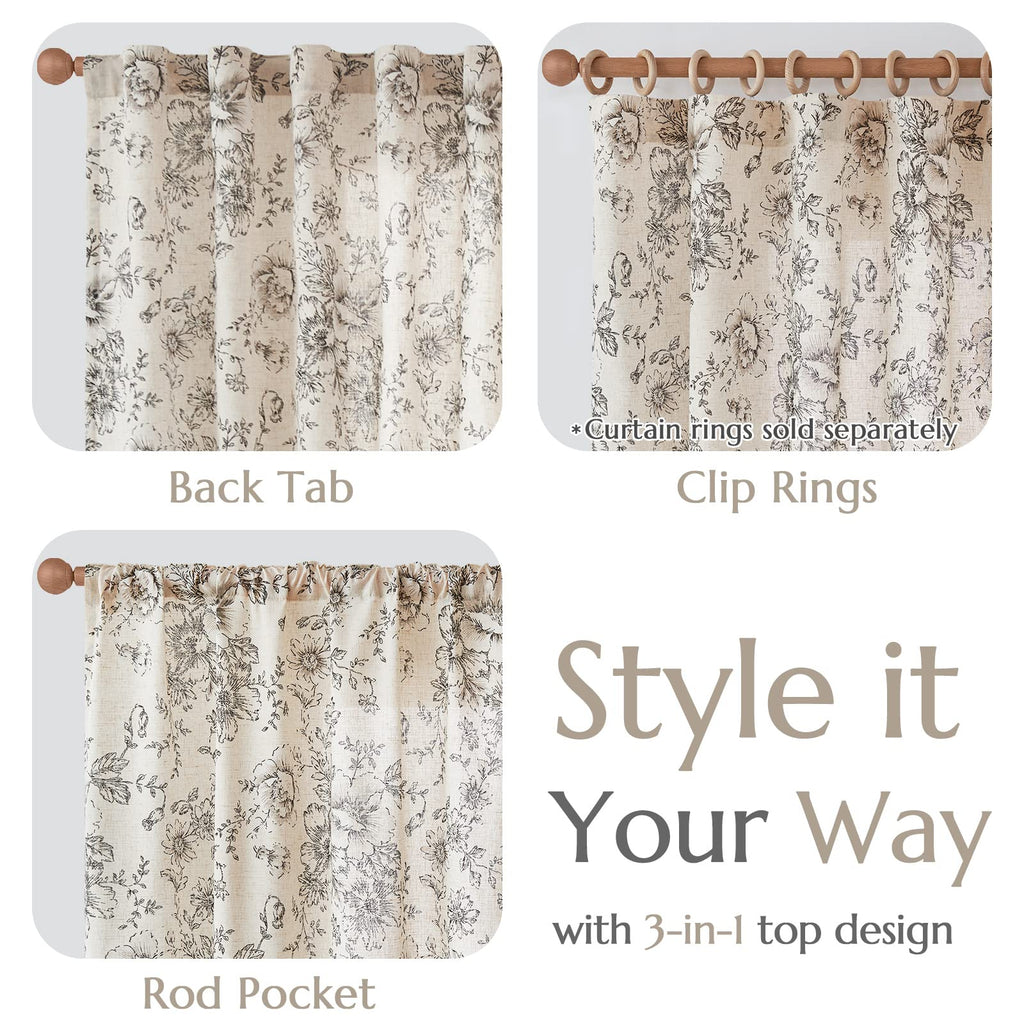 Neutral Botanical Print Curtains – Modern Floral Line Drapes