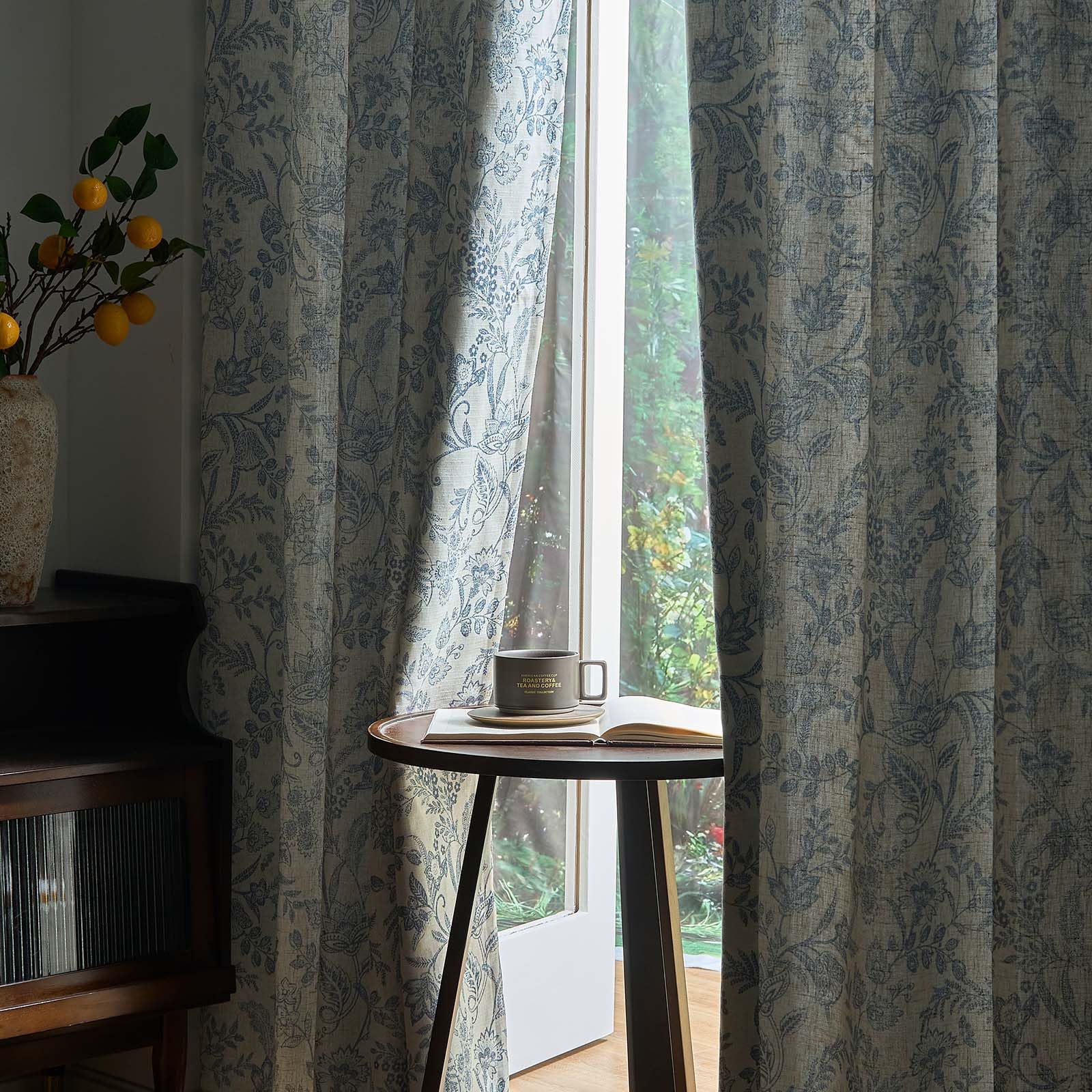 Vintage-Inspired Blue Floral Curtains – Elegant Home Decor