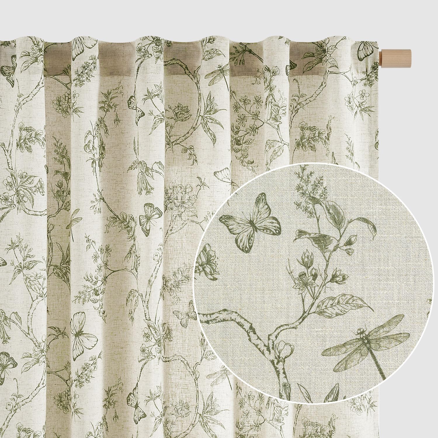 Neutral Botanical Sketch Curtains – Butterfly & Floral Print Drapes