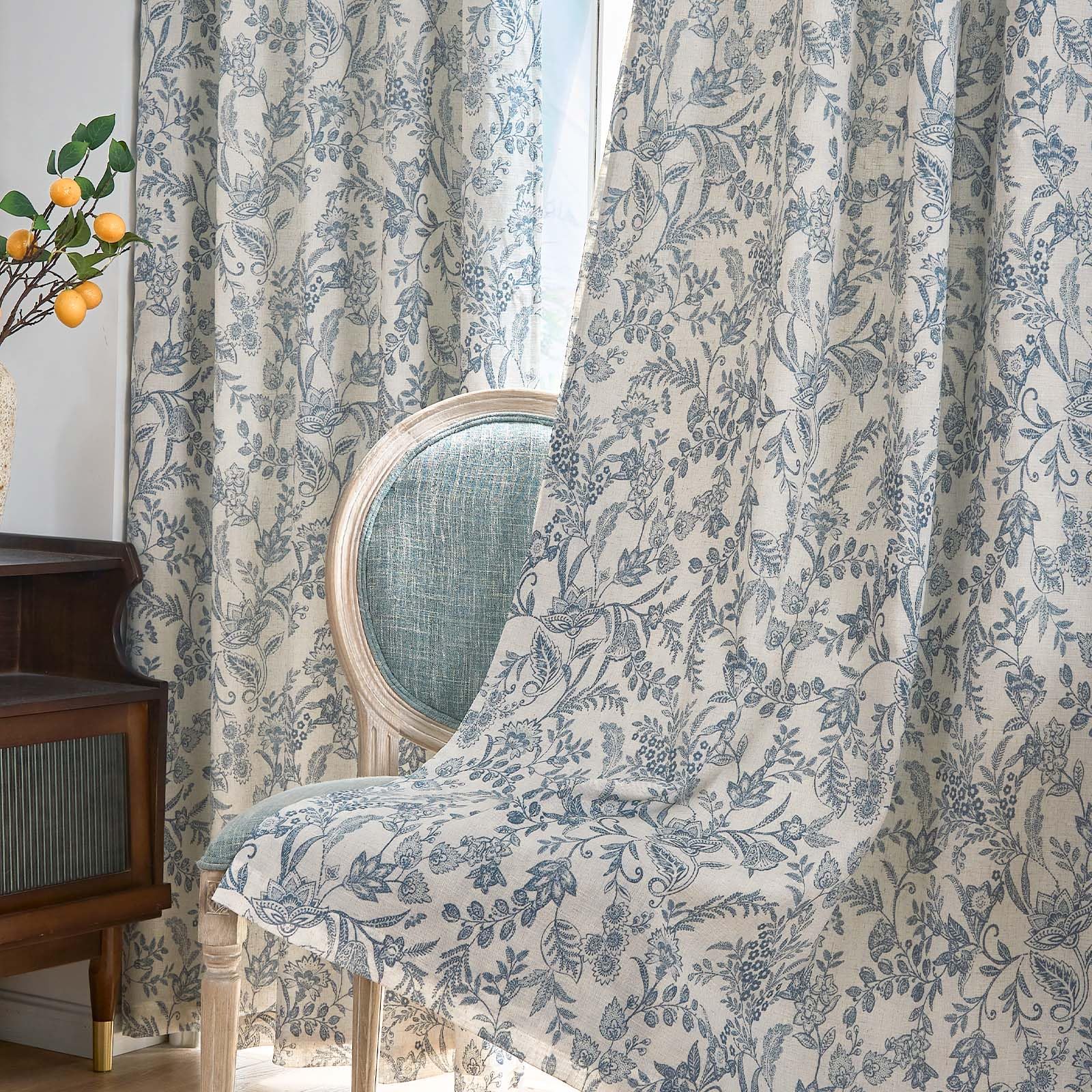 Vintage-Inspired Blue Floral Curtains – Elegant Home Decor