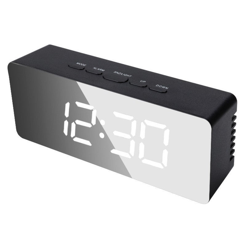 LED Mirror Digital Alarm Clock – Modern Bedside Clock with Night Light & USB Power